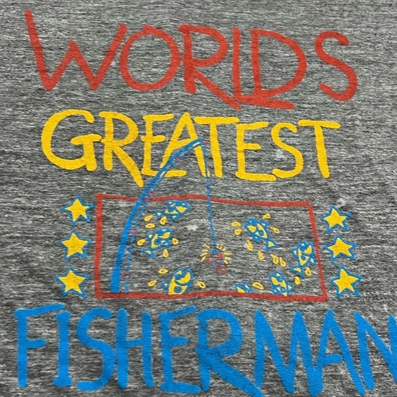 Vintage 1980s World's Greatest Fisherman Fishing 80s Tee Tshirt - Picture 7 of 8
